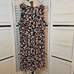 Talbots Size 14 Sleeveless Midi Black Flowered Dress